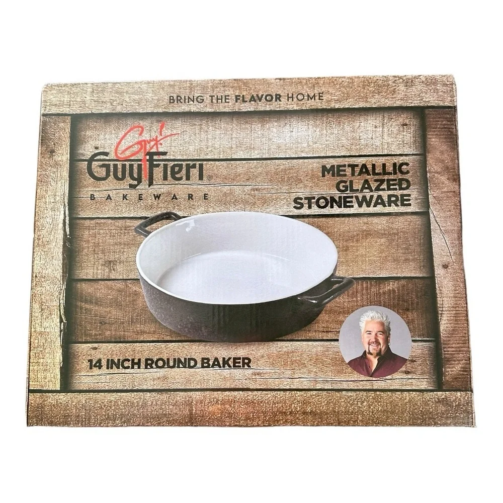 Guy Fieri Metallic Glazed Stoneware 14 Inch Round Baler NIB